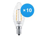 Lot 10x Philips Corepro LED Bougie E14 Torsadée Bougie Filament Claire 2W 250lm - 827 Blanc Très Chaud | Équivalent 25W